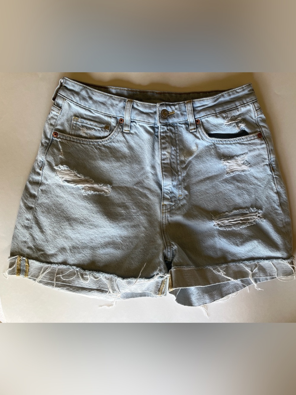 H&M Light Blue Distressed MOM ULTRA HIGH DENIM SHORTS